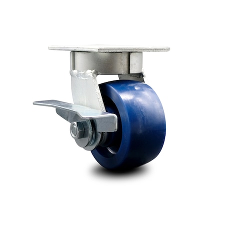 Service Caster 4 Inch Kingpinless Solid Poly Wheel Swivel Caster with Brake SCC-KP30S420-SPUR-SLB